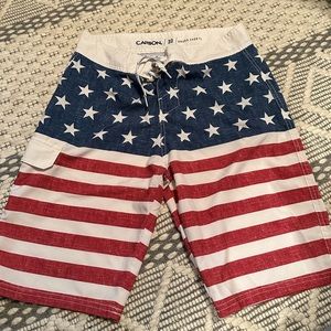 American flag swim trunks